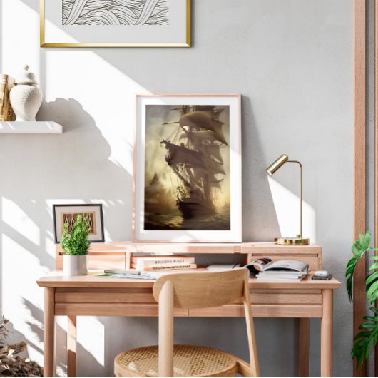 Wasserfarbe alte Piratenschiff Mauer Poster