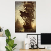Wasserfarbe alte Piratenschiff Mauer Poster (Heimbüro)