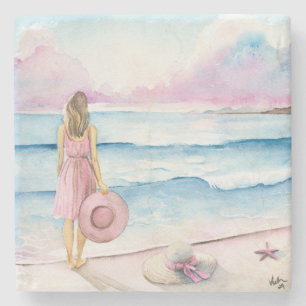 Wasserfarbe an der Küste einzigartig Steinuntersetzer