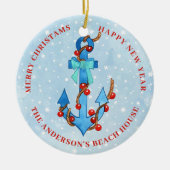 Wasserfarbe Anchor Weihnachtslicht Bow Nautic Keramik Ornament (Vorne)