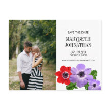 Wasserfarbe Anemone Bläserne Save the Date Postkar