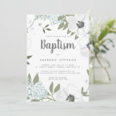 Wasserfarbe Anemone Blaue Taufe Einladung (Stehend Vorderseite)