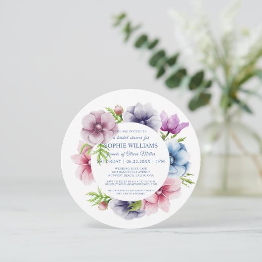 Wasserfarbe Anemone Blume Brautparty Einladung (Stehend Vorderseite)