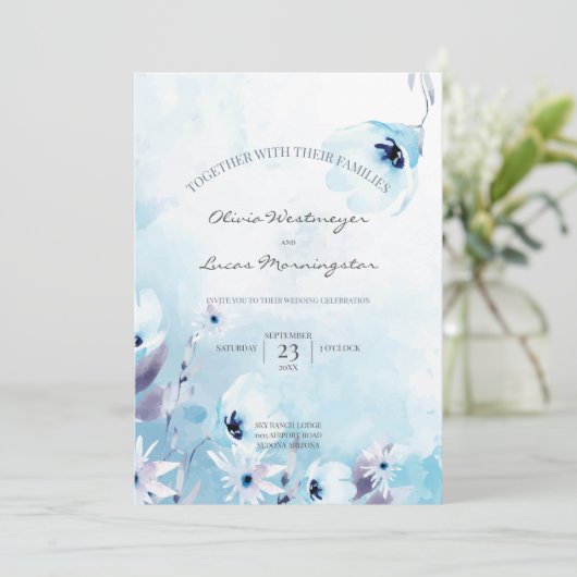 Wasserfarbe Anemone Blume Ice Blau Einladung (Stehend Vorderseite)