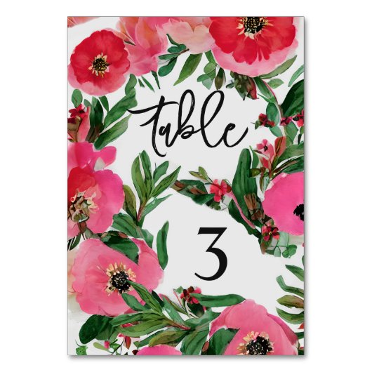 Wasserfarbe Anemone Hochzeit Tischnummer (Vorderseite)