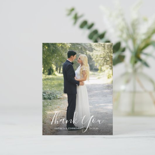 Wasserfarbe Anemone Script Danke Foto Postcard Postkarte (Stehend Vorderseite)