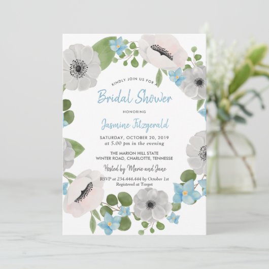 Wasserfarbe Anemonen Blumenregen | BRAUTPARTY Einladung (Stehend Vorderseite)