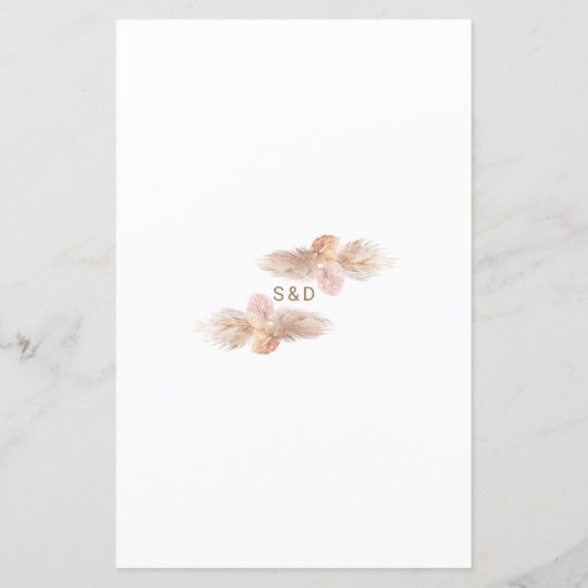Wasserfarbe Anthurium Pampas Grass Wedding Menü (Rückseite)