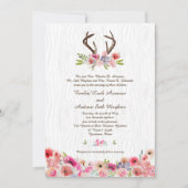 Wasserfarbe Antlers Wildblumen Imitats Bois Weddin Einladung (Vorderseite)