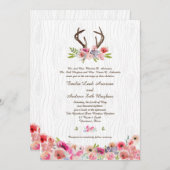 Wasserfarbe Antlers Wildblumen Imitats Bois Weddin Einladung (Vorne/Hinten)