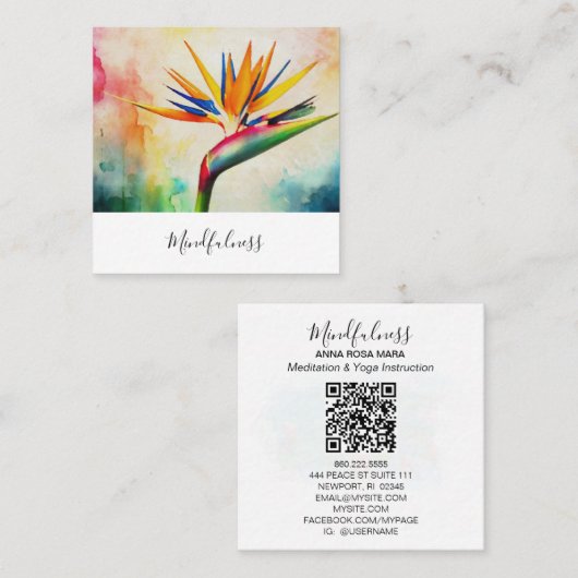 *~* Wasserfarbe AP10 Blume Bird of Paradise QR 21 Quadratische Visitenkarte (Vorne/Hinten)