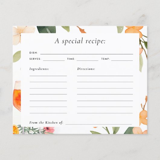 Wasserfarbe Aperol Spritz Brautparty Rezept Karte (Vorderseite)