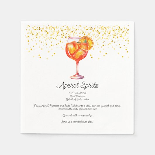 Wasserfarbe Aperol Spritz Custom Cocktail Rezept Serviette (Vorderseite)