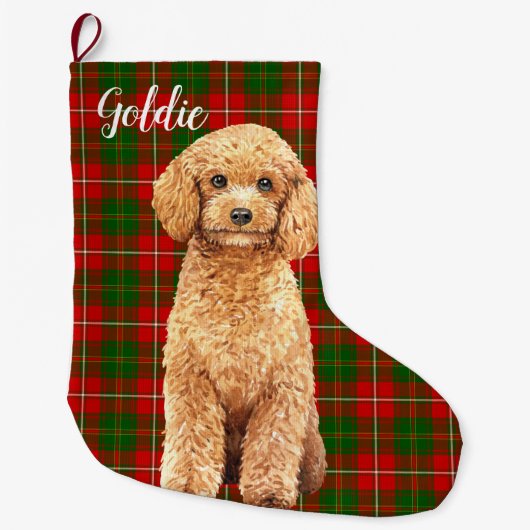 Wasserfarbe Apricot Poodle Dog Personalisiert Großer Weihnachtsstrumpf (Vorderseite)