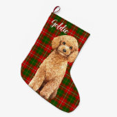 Wasserfarbe Apricot Poodle Dog Personalisiert Großer Weihnachtsstrumpf (Vorderansicht (hängend))