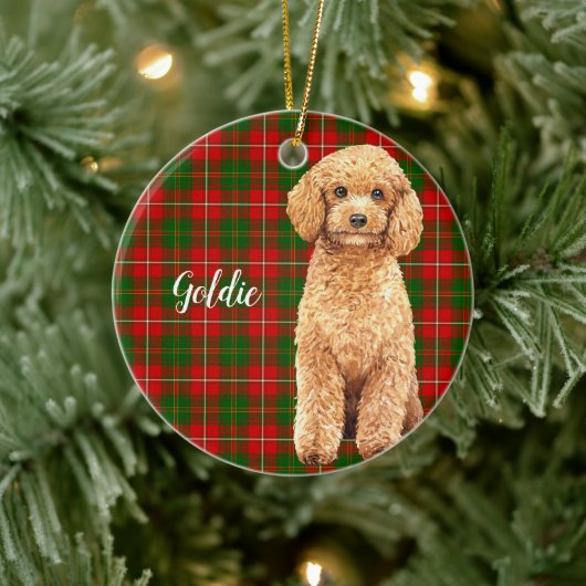 Wasserfarbe Apricot Poodle Dog Personalisiert Keramik Ornament (Baum)