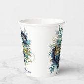 Wasserfarbe Aqua Navy Blauer Peony Floral Hochzeit Pappbecher (Links)