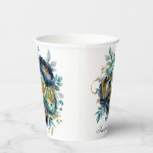 Wasserfarbe Aqua Navy Blauer Peony Floral Hochzeit Pappbecher (Rechts)