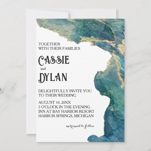 Wasserfarbe Aqua Wedding Einladung (Vorderseite)