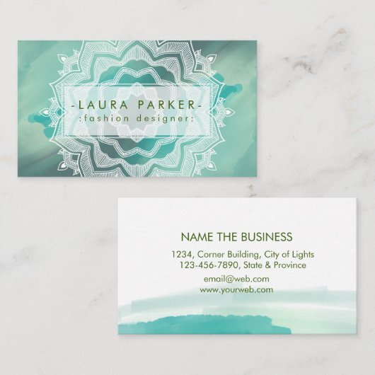 Wasserfarbe Aquamarin Blau Spritzer Abstrakt Manda Visitenkarte (Vorne/Hinten)
