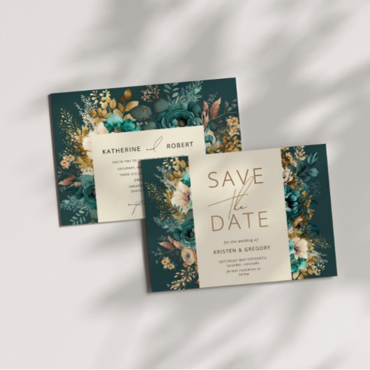 Wasserfarbe Aquamarin Gold Save the Date Einladung
