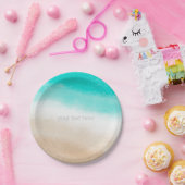 Wasserfarbe Aquamarin & Tan Eleganter Strand Hochz Pappteller (Party)