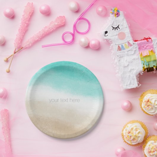 Wasserfarbe Aquamarin & Tan Eleganter Strand Hochz Pappteller (Party)