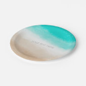 Wasserfarbe Aquamarin & Tan Eleganter Strand Hochz Pappteller (Schrägansicht)
