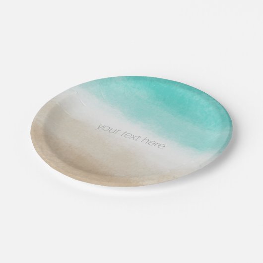 Wasserfarbe Aquamarin & Tan Eleganter Strand Hochz Pappteller (Schrägansicht)