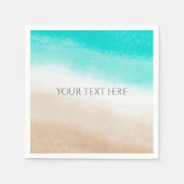 Wasserfarbe Aquamarin & Tan Eleganter Strand Hochz Serviette (Vorderseite)