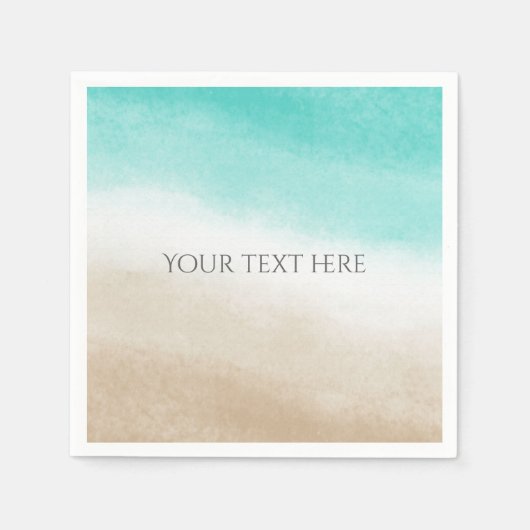 Wasserfarbe Aquamarin & Tan Eleganter Strand Hochz Serviette (Vorderseite)