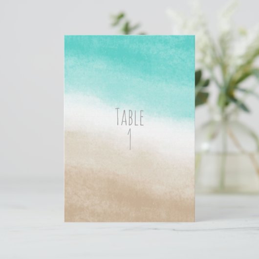 Wasserfarbe Aquamarin & Tan Eleganter Strandhochze Einladung (Stehend Vorderseite)