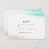 Wasserfarbe Aquamarin & Tan Subtle Beach Hochzeit  RSVP Karte (Vorne/Hinten)