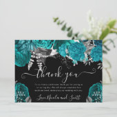 Wasserfarbe Aquamarin und Silberne Rose Hochzeit Dankeskarte (Stehend Vorderseite)