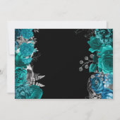 Wasserfarbe Aquamarin und Silberne Rose Hochzeit Dankeskarte (Rückseite)