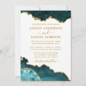 Wasserfarbe Aquamarine Goldmarmorwurzel Geode Hoch Einladung (Vorderseite)