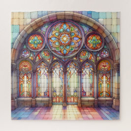 Wasserfarbe Arch Kathedrale Glas weich gelb blau Puzzle
