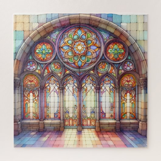 Wasserfarbe Arch Kathedrale Glas weich gelb blau Puzzle (Vertikal)