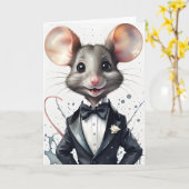 Wasserfarbe Art Niedliche Maus Tuxedo Schwarze Kra Karte (Gelbe Blume)