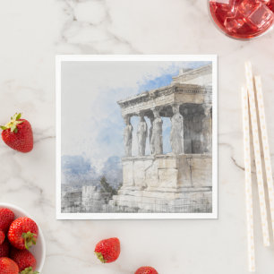 Wasserfarbe Athens Ruins Napkins - Altgriechisch Serviette
