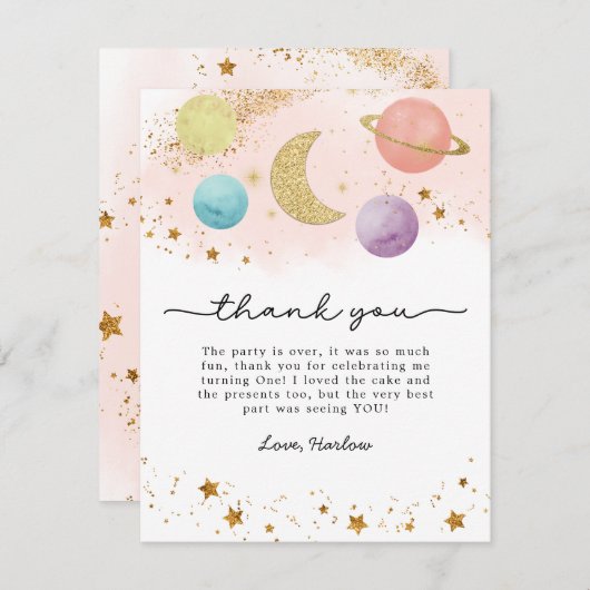 Wasserfarbe Außenraum Zwei Mond Danke Karte (Vorne/Hinten)