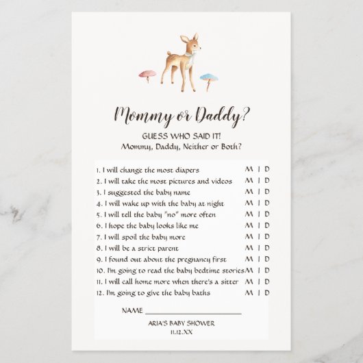 Wasserfarbe Baby Deer Mushrooms Mommy oder Daddy G Flyer (Vorne)