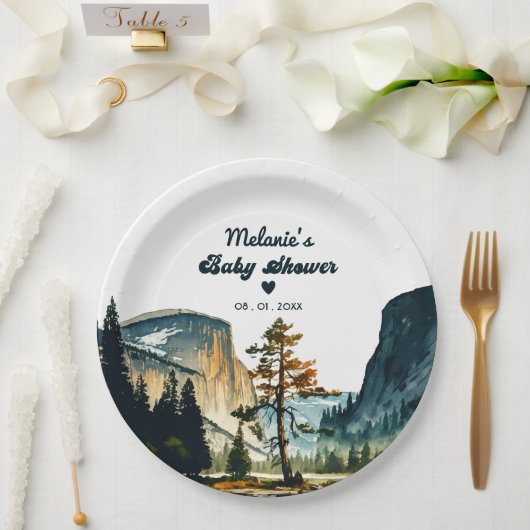Wasserfarbe Babydusche Yosemite Nationalpark Pappteller (Hochzeit)