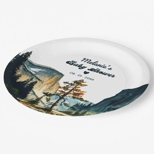 Wasserfarbe Babydusche Yosemite Nationalpark Pappteller (Schrägansicht)