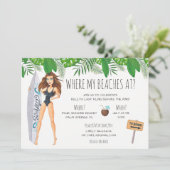 Wasserfarbe Bachelorette Surf Beach Party Einladung (Stehend Vorderseite)