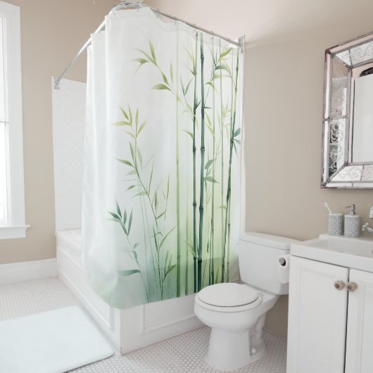 Wasserfarbe Bamboo Wald Retreat japanischen Stil Duschvorhang (Beispiel)