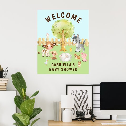Wasserfarbe Barnyard Animals Baby Shoster Poster (Heimbüro)