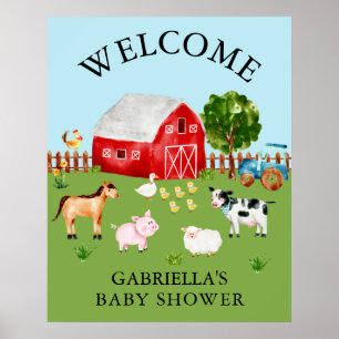 Wasserfarbe Barnyard Animals Baby Shoster Poster