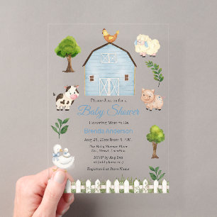 Wasserfarbe Bauernhof Tiere Barnyard Baby Shower Acryleinladungen