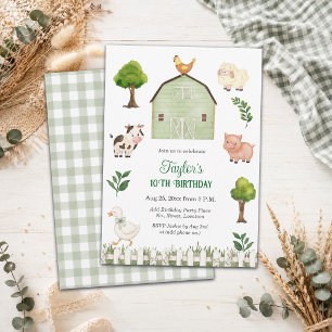 Wasserfarbe Bauernhof Tiere Scheune 10. Geburtstag Einladung